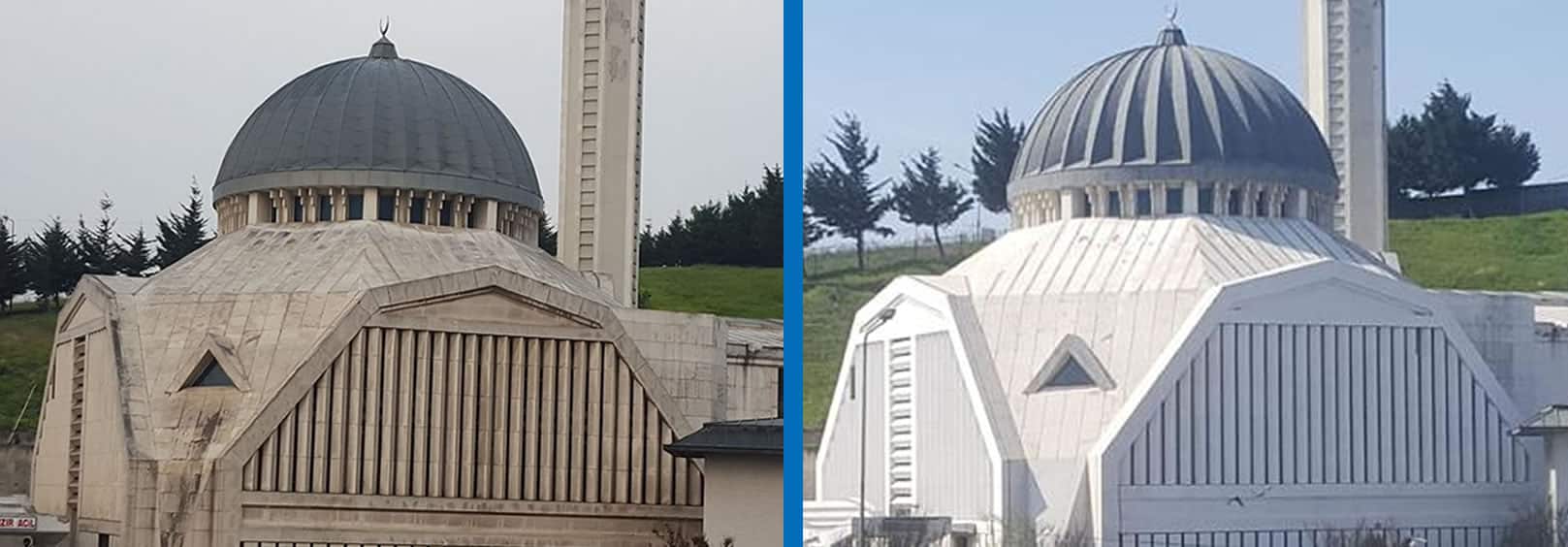 limra doğal taş temizliği yapılmış bir caminin öncesi ve sonrası